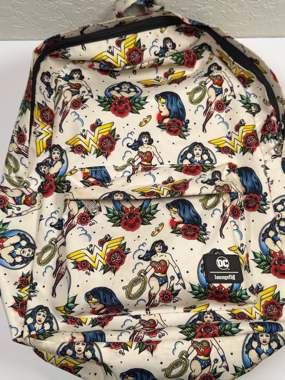 Loungefly DC Wonder Woman Tattoo Print Backpack Cream Red Black